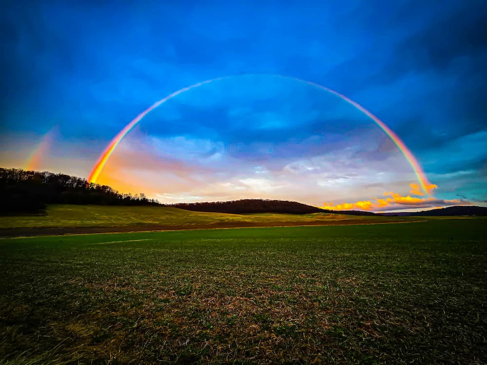 Double rainbow over the farm at Fields and Fortune in Loganville, WI